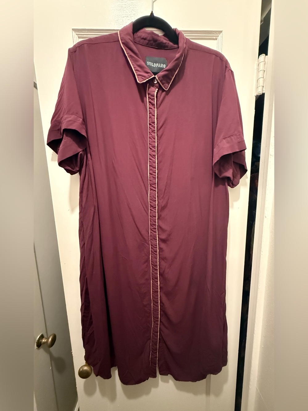 Wildfang burgundy shirt dress with pink trim